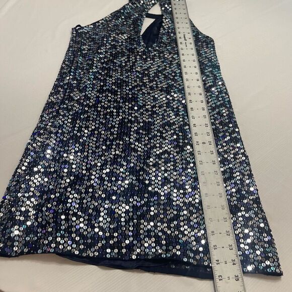 PARKER Sequin Beaded Aquarius Blue Keyhole Halter Cocktail Dress Evening Size 4 - Picture 13 of 14